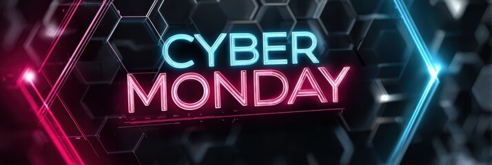 cyber monday website design, vibrant neon header for cyber monday with a cyberpunk backdrop, animated shopping cart, and professional gaming website design quality