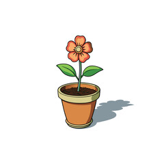 Potted flower plant illustration with realistic shadows on a clean white background