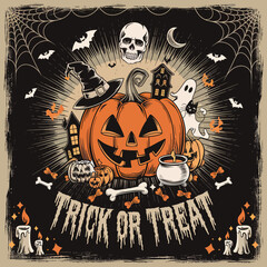 2d vector illustration Halloween t shirt icon design items ghost character Candles in carved pumpkin