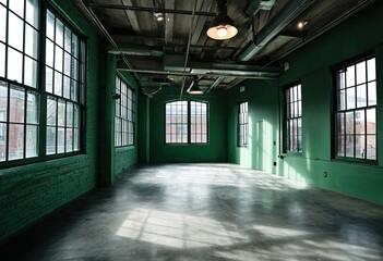 Industrial loft space with large windows