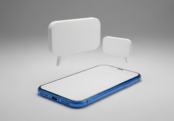 Modern smartphone with blank chat bubbles for communication and messaging, isolated on white background