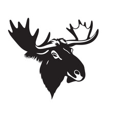 Moose head silhouette on white background. Black Moose logo design. Moose icon.