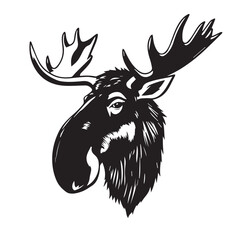 Moose head silhouette on white background. Black Moose logo design. Moose icon.