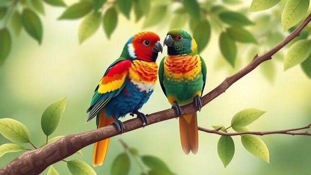 two parrots on a branch