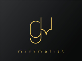 GV Minimalist Logo with Interlocking Shapes on Solid Black Background. A clean and modern minimalist logo design.