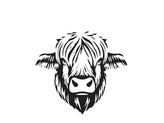 Highland Cow Silhouette on White Background. Highland Cow Icon. Illustration of a Highland Cow.