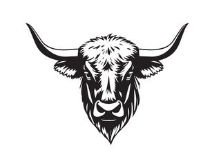 Fototapeta premium Highland Cow Silhouette on White Background. Highland Cow Icon. Illustration of a Highland Cow.