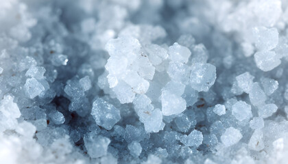 Close up macro photograph of coarse sea salt crystals creating a textured background