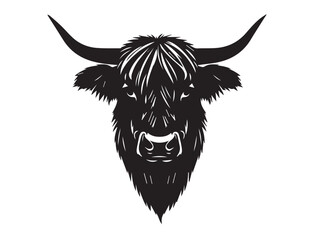 Highland Cow Silhouette on White Background. Highland Cow Icon. Illustration of a Highland Cow.
