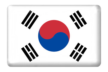 South Korea with square button shape on transparent background. National, country, flag, South Korea, korea, travel, language, business, culture, presentation, three-dimensional, digital, design 