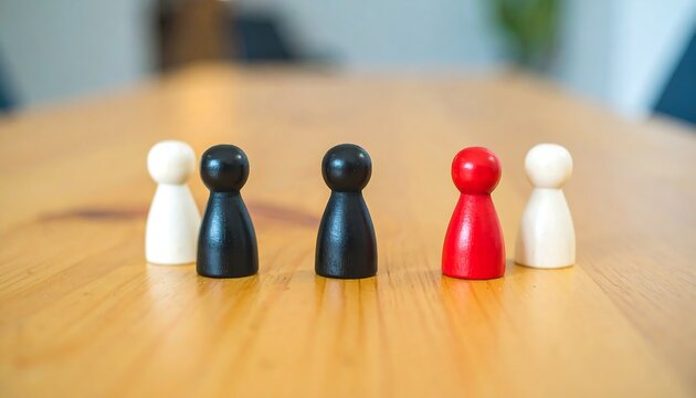 Wooden figures, different colors, on a table