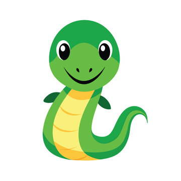 Cute Cartoon Snake Mascot Illustration on White