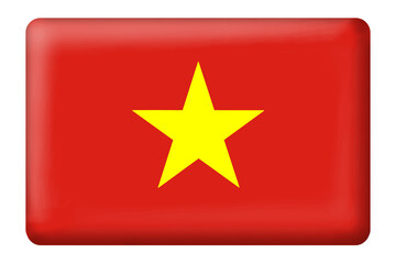 Vietnam flag square button shape on transparent background. Flag, vietnam, national, country, red, asia. National or country flag. Hanoi.
