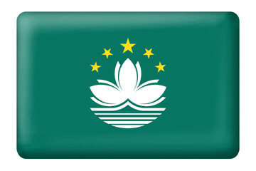 Macau flag with square button shape on transparent background, PNG. Country or national flag. Flag, travel, national, Macau, icon, symbol, 3D, design. Green 
