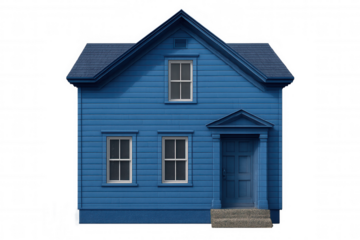 Charming blue wooden house isolated on transparent background, perfect for architectural visualizations and design projects