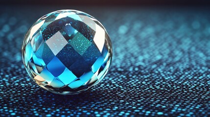 A stunning crystal sphere with intricate facets resting on a textured surface