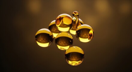 Macro View of Golden Droplets Forming an Abstract Cluster Under Dramatic Lighting