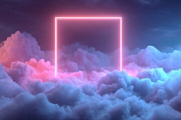 Neon rectangle framed by vibrant clouds