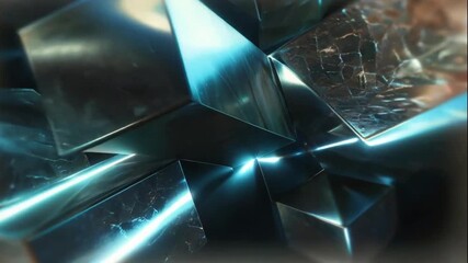 Floating metallic cubes with blue glowing edges abstract geometric arrangement render design concept - Powered by Adobe
