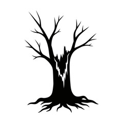 Vector art of silhouette of a bare tree with a broken trunk, , symbolizing resilience and the cycle of nature