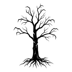 Vector art of silhouette of a tall, bare tree with roots, a classic and versatile graphic for various creative projects