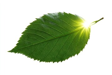 Fototapeta premium Single vibrant green leaf with sunlight