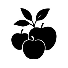Vector art of three black apples with leaves, a simple and elegant design for various creative projects and illustrations