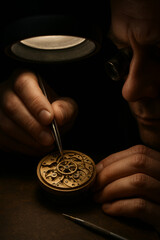 Watchmaker Repairing a Vintage Clock Mechanism with Precision Tools