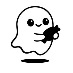 Vector art of adorable ghost holding a chocolate bar, a cute and spooky illustration perfect for halloweenthemed designs and decorations