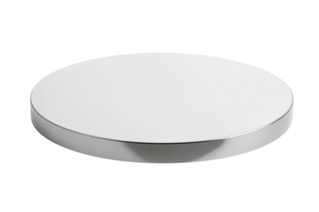 A high-angle, full shot of a simple, round, white disc.  Smooth surface, no texture visible.  Slight bevel around the edge