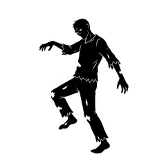 Vector art of silhouette of a zombie walking creepy undead monster with torn clothes and outstretched arms in the dark night