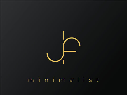 JF Minimalist Logo with Interlocking Shapes on Solid Black Background. A clean and modern minimalist logo design.