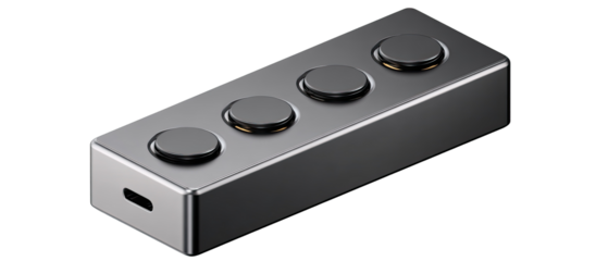 Gray rectangular device with four round buttons