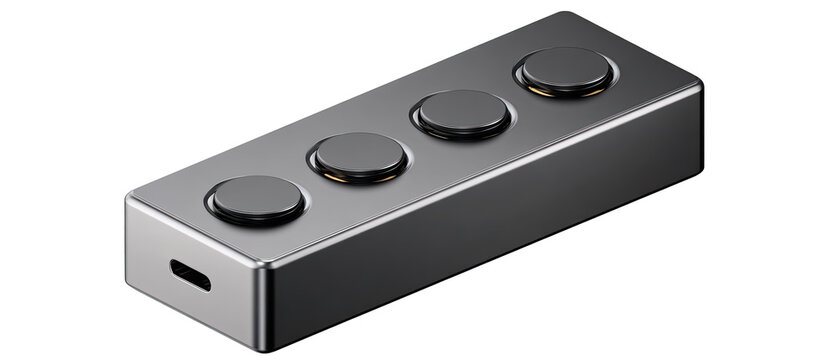 Gray rectangular device with four round buttons