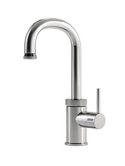 Polished chrome single-lever kitchen faucet with a curved spout