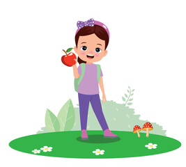 Happy Boy Holding a Red Apple in a Garden