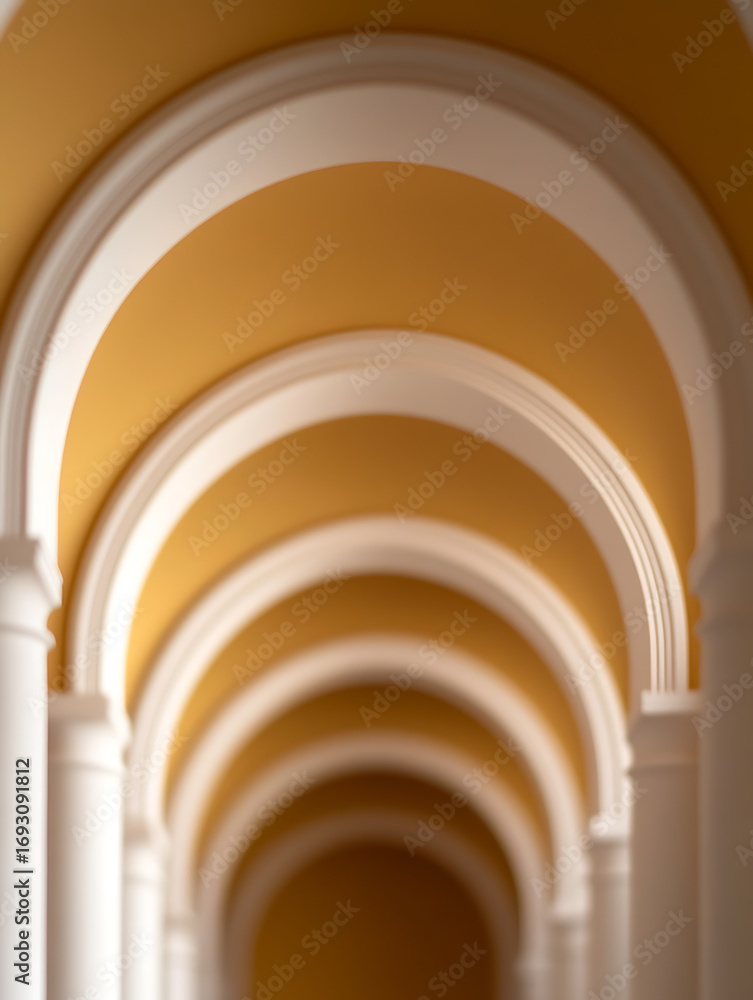Aufkleber abstract view of a colonnade featuring rounded arches and supporting columns. the muted yellow and w