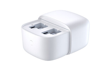 White, square charging case with two compartments