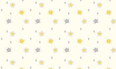 Vector seamless pattern with sprinkle yellow and grey stars on light yellow background, nursery scandinavian good night pajamas print in pastel color , texture, illustration 