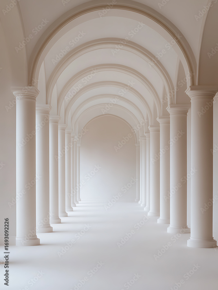 Aufkleber elegant architectural design featuring a symmetrical corridor of arches and columns, rendered in a s