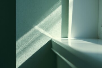 Sunlight streams through a window, casting shadows on a teal wall