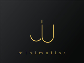 JU Minimalist Logo with Interlocking Shapes on Solid Black Background. A clean and modern minimalist logo design.
