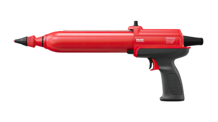 Red and black  tool, resembling a gun, for applying material