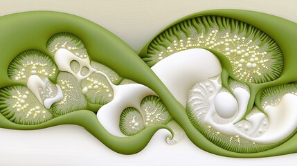 Abstract Green and White Swirls with Organic Motifs Create Dreamy Impression