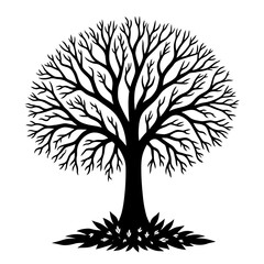 Obraz premium Vector art of silhouette of a bare tree with intricate branches and roots, symbolizing natures resilience and beauty