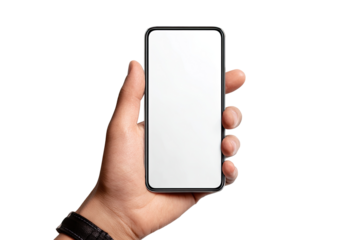 Hand holding a blank smartphone display