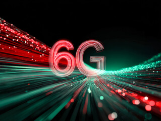 Digital representation of 6g communication technology with vibrant light trails