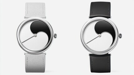 Yin and Yang themed watches juxtaposing in black and white offering a minimalist aesthetic and