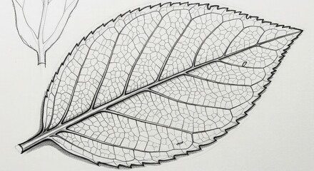 Obraz premium Detailed botanical illustration of a delicate leaf vein structure, perfect for science and nature projects.