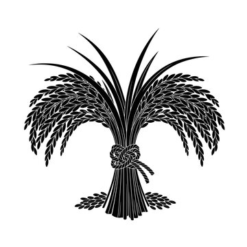 Illustration of a rice sheaf tied with rope, , representing harvest, agriculture, and the bounty of the season